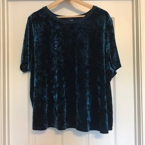 Ava & Viv 3X Crushed Velvet Blue Short Sleeve Top